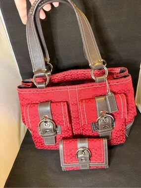 VINTAGE Coach Red Soho Buckle Satchel Brown Leather W/ Matching Wallet